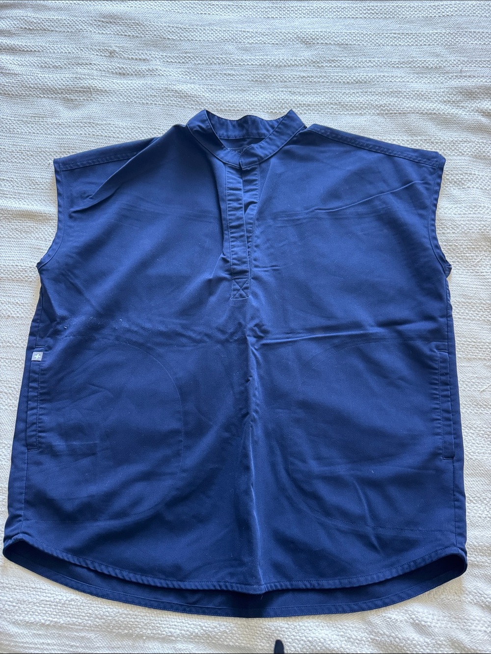 Figs Women's Navy Blue Mandarin Collar Scrub Top